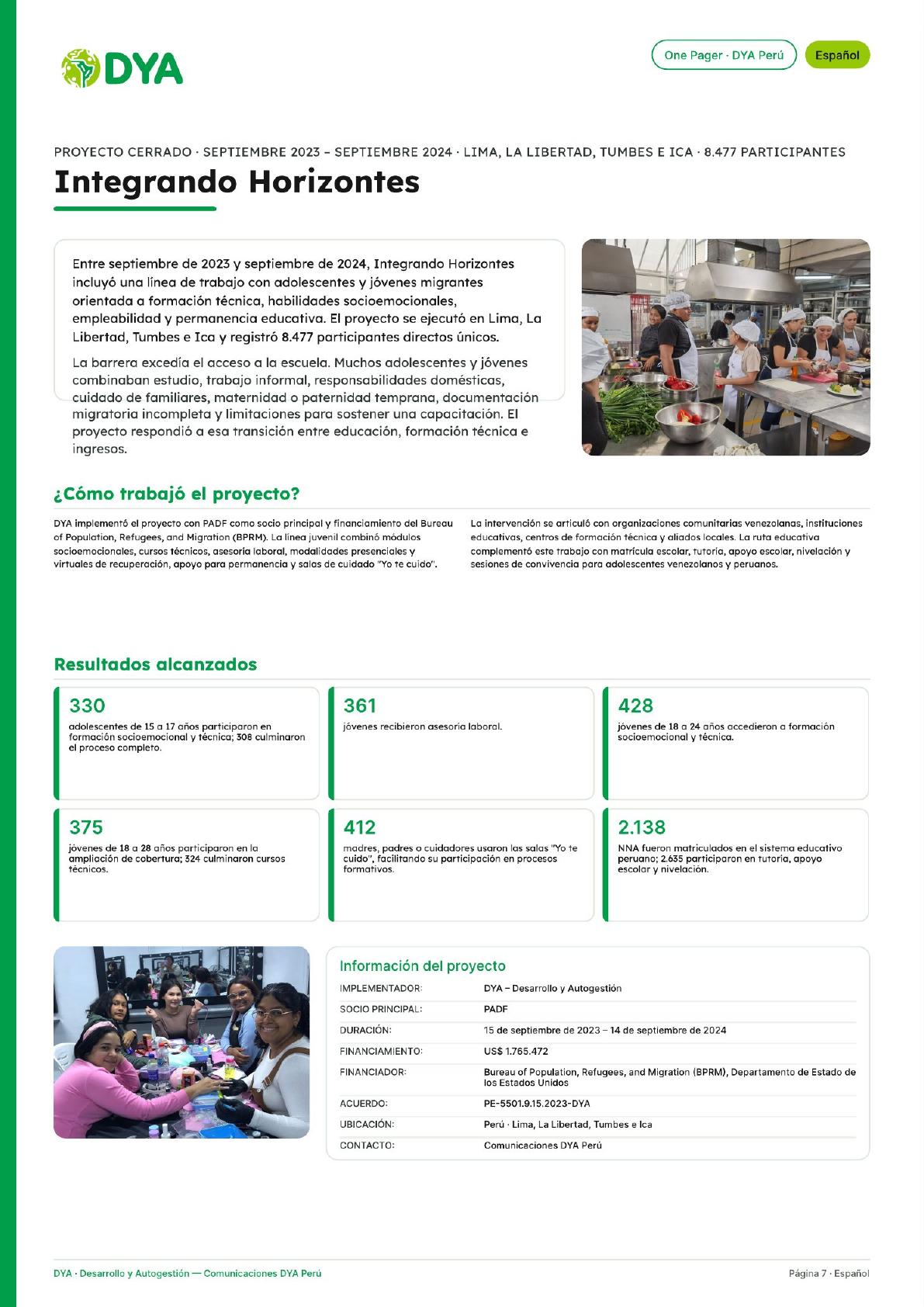 One-pagers DYA Perú: proyectos y evidencias